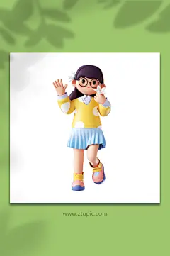 立春立体可爱少女踏青游玩-众图网