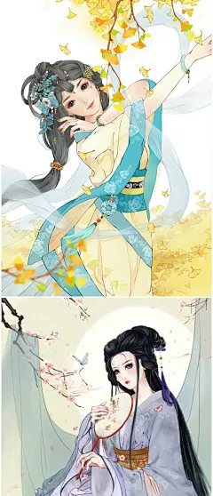 209古风古代美女彩图sai手绘人物绘画漫画欣赏 插画临摹素材图-淘宝网