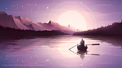 渐变山水插画 : 渐变插画山水