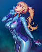 General 3230x4000 Nikita Varb women digital digital art Samus Aran tongue out blonde bodysuit