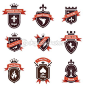 Vintage Labels set. Place your logo on shield. Copyspace. Shield with ribbon and crown. Coat of arms. Retro design. High quality. — Stock Vector #26500339