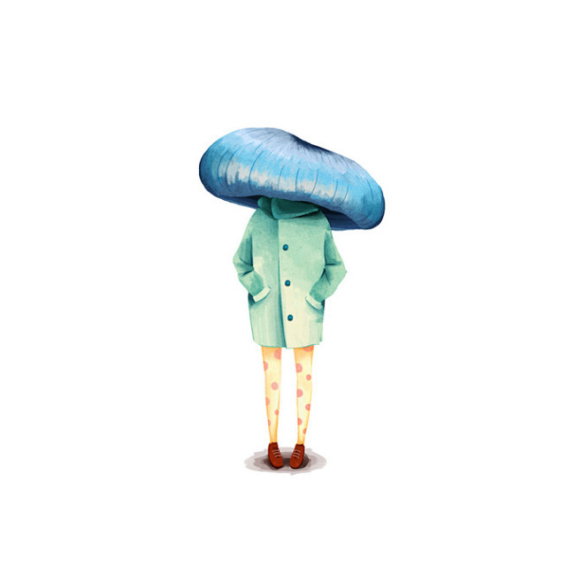 头顶蘑菇头的香港唯美人物插画图片