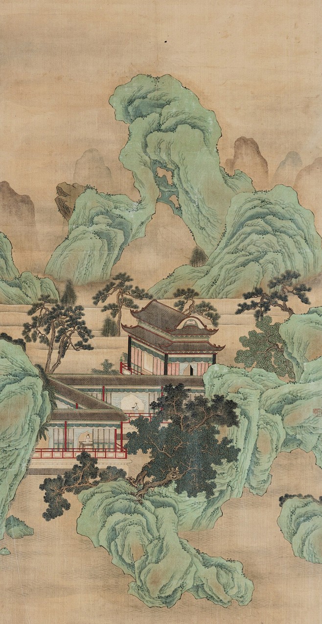 仇英——款《御苑仙葩》无题 庭园人物山水...