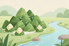 端午粽子场景山水背景