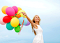 People 4761x3363 colorful balloon women white dress armpits smiling simple background blonde long hair