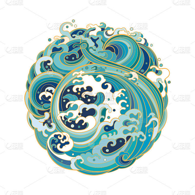 传统东方海浪呈圆形。