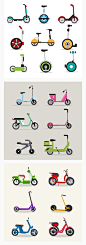 扁平卡通电动车摩托车平衡车独轮车踏板车车型展示插画AI矢量素材-淘宝网