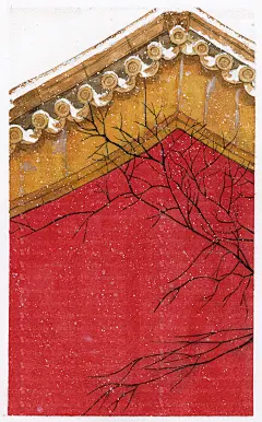 故宫红墙和雪真的不能再配了_爱吃丸子的猫__插画师作品_涂鸦王国gracg.com