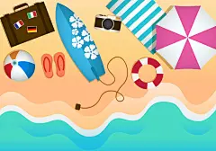 @冒险家的旅程か★  
阳光海滩 柠檬 蓝色起泡酒 夏日旅游主题海报设计PSD 平面设计 海报 创意海报设计 清凉背景素材 扁平风海滩主题矢量插图 家庭旅行美丽风景矢量插图