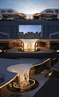 陕建雁南云境
景观上运用环形跌级水景形成落客环岛，在水景上点缀流线艺术雕塑，提升前场空间艺术气质，突出雁南云境项目昭示性，实现了城市印象的价值归属。
酒店式落客环岛，整个立面的金属光泽与项目轻奢气质紧密贴合。中心对称的环形跌水和昭示雕塑在夜晚结合灯光共同闪耀，充分展现出现代极简美。两侧以自然花境搭配LOGO景墙，春暖花开时，芬芳花香与潺潺水声交映成趣，赏心悦目