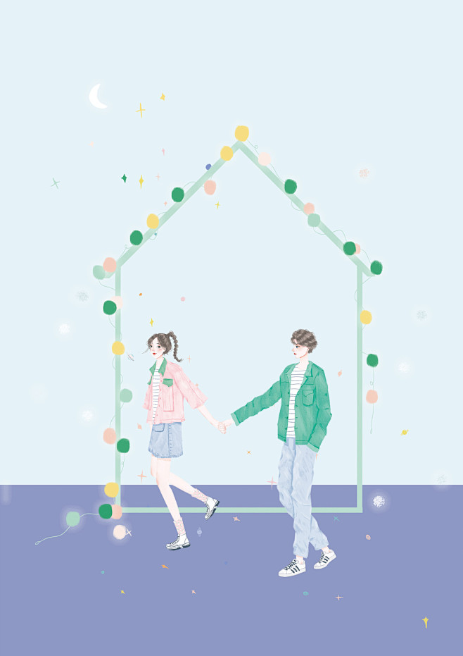牵你的手_扎小扎__插画师作品_涂鸦王国...