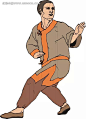 手绘穿褐色衣服练武的男人左侧面插画|卡通画|练武|生活百科|矢量素材|手绘|武术|矢量素材　矢量花朵|矢量森林矢量素材