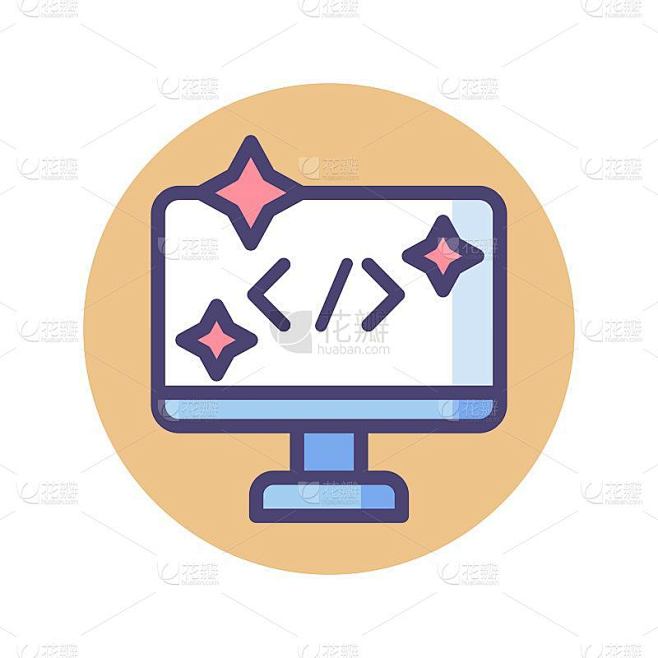 干净的code图标。软件，网页编程概念，移动应用程序设计。