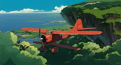 Midjourney | 海岛10 宫崎骏红猪 电脑壁纸