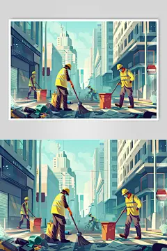 AI数字艺术劳动节清洁工环卫工人插画