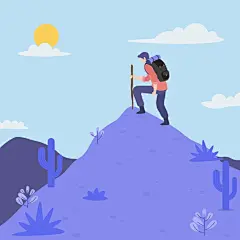 户外远行登山背包客风景插画背景矢量图设计素材