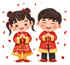 中国新年-中国新年贺卡与快乐的孩子们