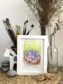 手绘多肉植物水彩彩铅油画插画手捧花桃蛋吉娃娃熊童子熊掌碧光环花环乌木tp婴儿手指红宝石生石花屁股紫珍珠玉露