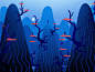 神奇构思设计蓝色小山传染媒介光树例证艺术冬天神奇自然风景例证