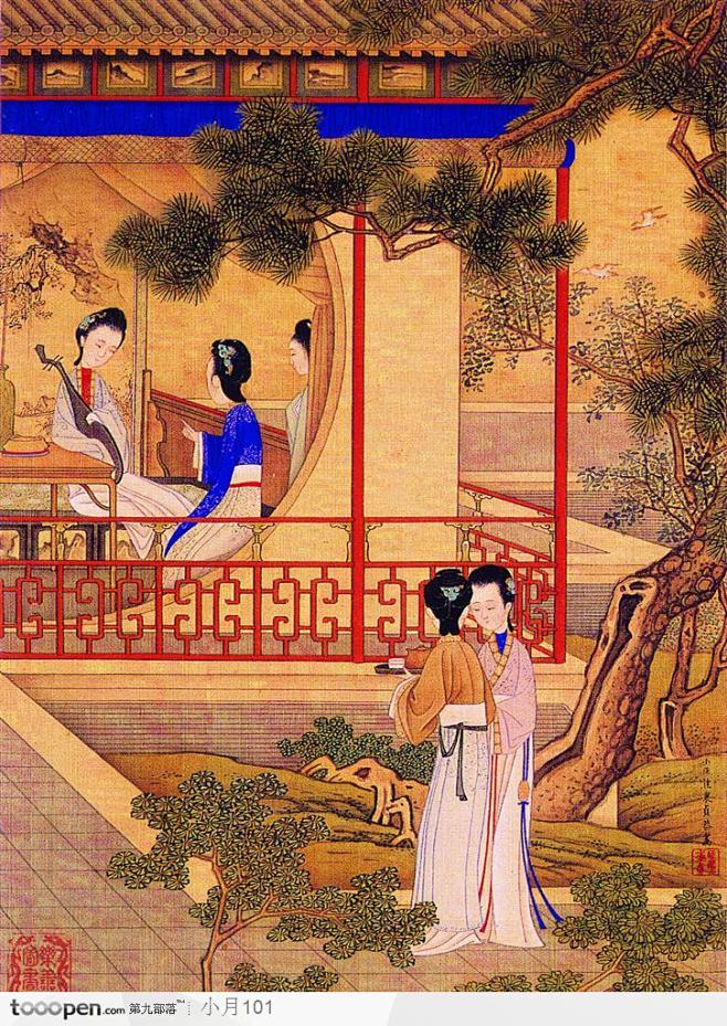 中国国画之古典图画-话聊琵琶