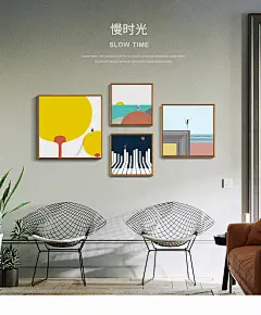 北欧ins风客厅装饰画组合餐厅挂画创意抽象时尚可爱墙画手绘油画-tmall.com天猫