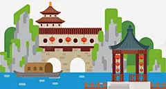 装饰湖边风景插画 页面网页 平面电商 创意素材