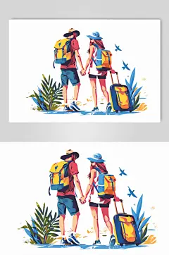 AI数字艺术扁平化夏季旅行旅游人物插画-众图网