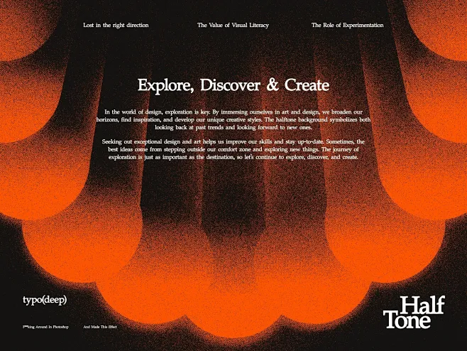 This may contain: an orange and black website design for halftone's ...