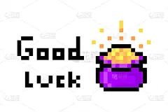 像素画,计算机游戏,白色背景,运气,金罐,老虎机,数码图形,分离着色,英文字母s,许愿