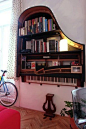 Recycled old broken piano = fabulous bookcase!