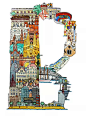 【字体设计】欧洲城市特色主题的创意26个英文字母设计