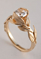 Leaves Engagement Ring No. 7 - 14K Gold and Diamond engagement ring, engagement ring, leaf ring, 1ct diamond, antique, art nouveau, vintage: 