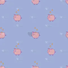 蓝色存钱罐无缝矢量模式。