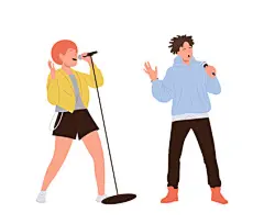 图源免费EPS文件 |Man and woman music band vocalist or karaoke singer cartoon characters isolated on white background