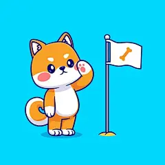 小狗柴犬敬礼旗帜矢量图设计素材