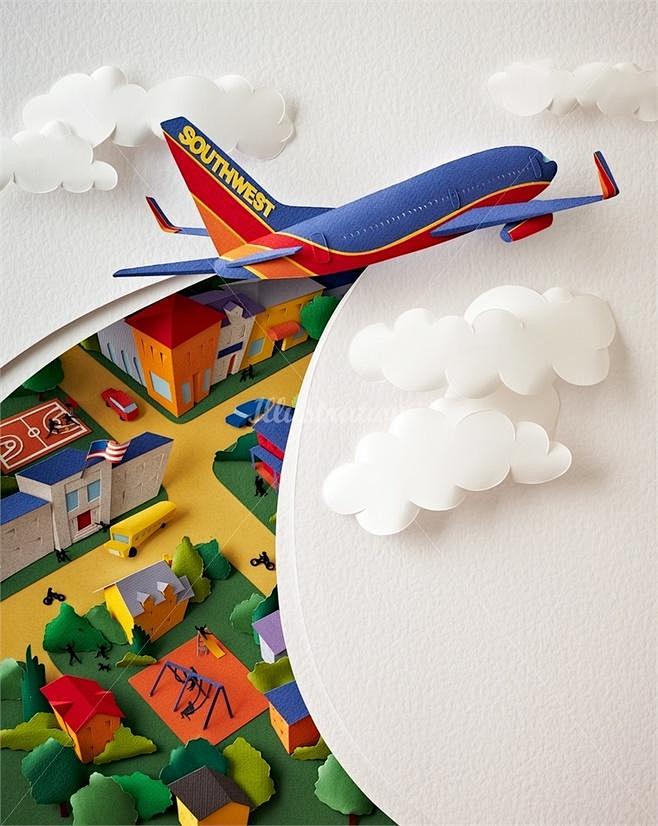 插图，纸雕，剪纸，飞机，航空，纸雕艺术，...
