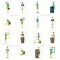 清洁工颜色图标——人们字符集Cleaners Color Flat Icons Set - People Characters围裙、扫帚、刷子、商业、干净、多彩,解毒,国内,掸子,平坦,冲洗,家里,胡佛,家务,图标,互联网,看门人,劳动,桶,皮,英镑,净化,净化、细化,擦洗,集,清洁工,毛巾,洗漱,雨刷 apron, broom, brush, business, clean, colorful, detoxify, domestic, duster, flat, flush, home, hoover,