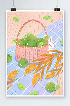 芒种节气手绘青梅插画