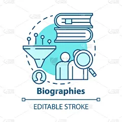 传记概念图标。生活历史理念细线插图。名人的故事。历史人物的事实。个人数据。矢量孤立轮廓绘制。可编辑的
