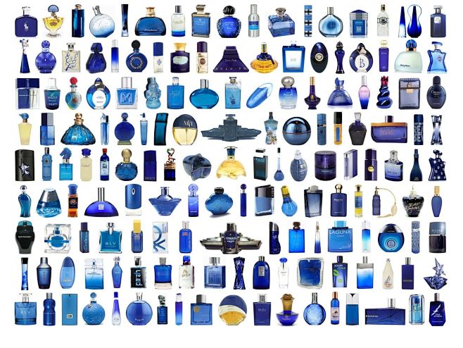 各式各样的 香水瓶--蓝色经典。