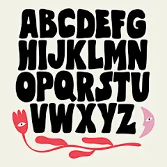 图源免费EPS |嬉皮士波西米亚时髦的后现代时髦字体字母 20 世纪 60 年代波西米亚迷幻。非常适合海报、拼贴画、服装、音乐专辑等。矢量剪贴画插图，孤立字母单色