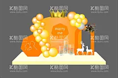 求婚布置  - 源文件下载【酷图网】求婚,场景,布置,橙色,KT板,展台,派对,设计,气球,氛围,六边形,皇冠,CDR,门,麋鹿,