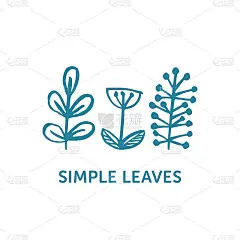 简单的手绘叶和花在斯堪的纳维亚风格