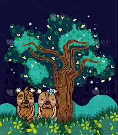 可爱的,熊,动画片,家庭,野生动物,哺乳纲,草,动物,植物,小狗