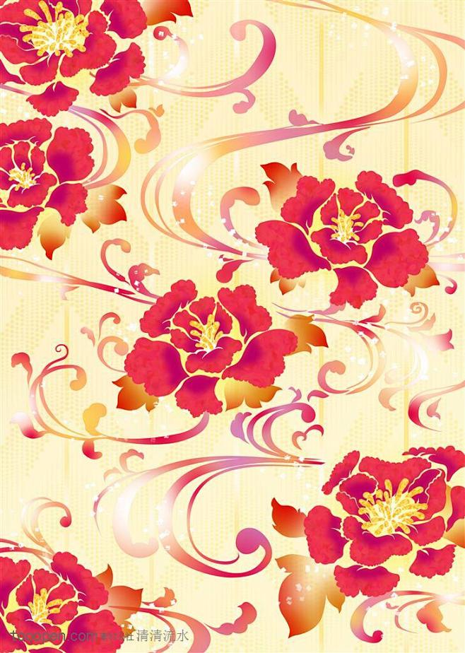 日式花纹-深红色牡丹花图片设计素材-素材...