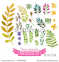 Vector floral set. Colorful floral collection with leaves and flowers, drawing watercolor. Spring or summer design for invitation, wedding or greeting cards 正版图片在线交易平台 - 海洛创意（HelloRF） - 站酷旗下品牌 - Shutterstock中国独家合作伙伴