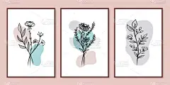 一套富有创意的简约手绘插图，用于墙面装饰、明信片或小册子封面设计。手绘矢量设计元素。病媒EPS10.