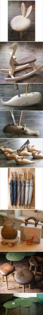 日本艺术家若野忍的木艺作品，充满童趣的小动物造型的椅子、小木马、雨伞……每一个都很有爱！ - 每一个都好想带回家！！！