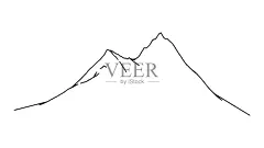 轮廓陡峭的山脉插图。珠穆朗玛峰黑色全景素描与户外岩石悬崖。插画图片素材