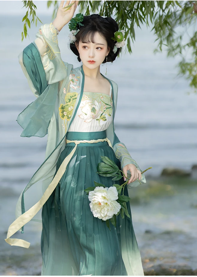 风来榕下荷花原创宋制日常汉服女重工刺绣长衫褙子齐腰褶裙春夏款-淘宝网-花瓣网